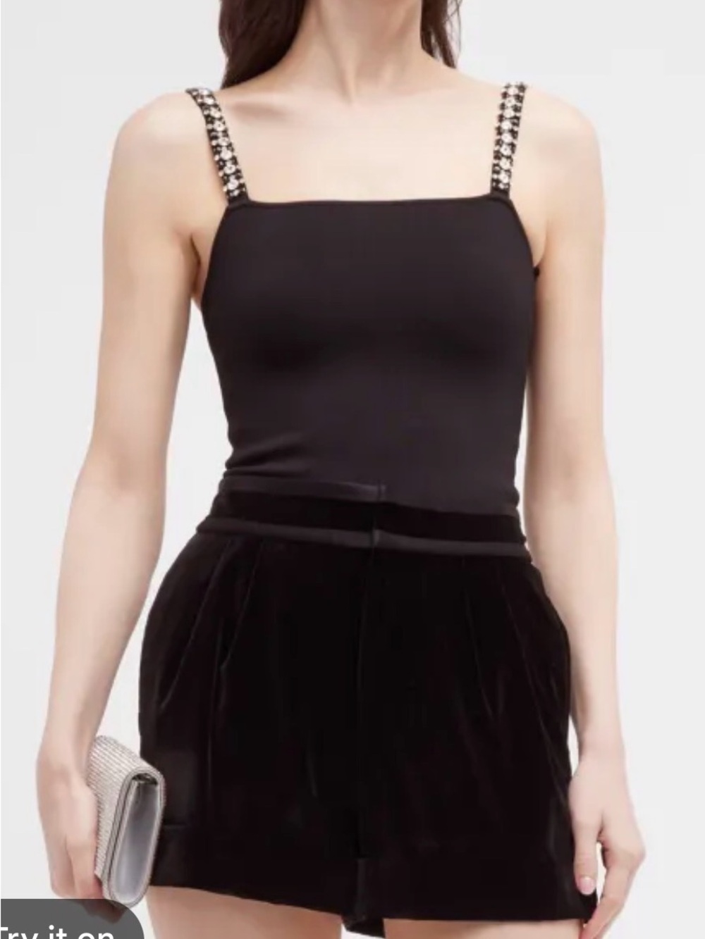 Alice + Olivia Black Square-Neck Camisole with Jeweled Straps